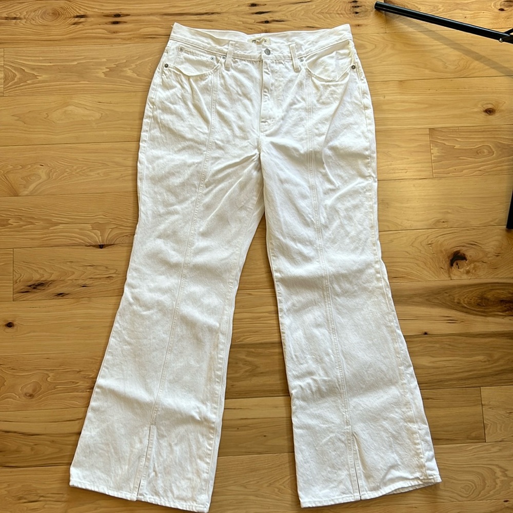Madewell White Baggy Flare High Rise Split Ankle Jeans | Size 32